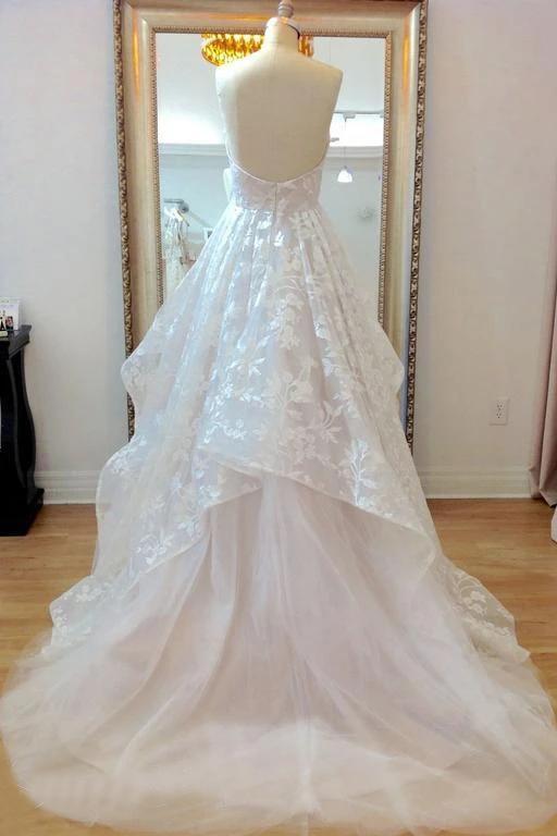 A-line Sweetheart Lace Appliqued Wedding Dresses Court Train Wedding Dress UQ2265