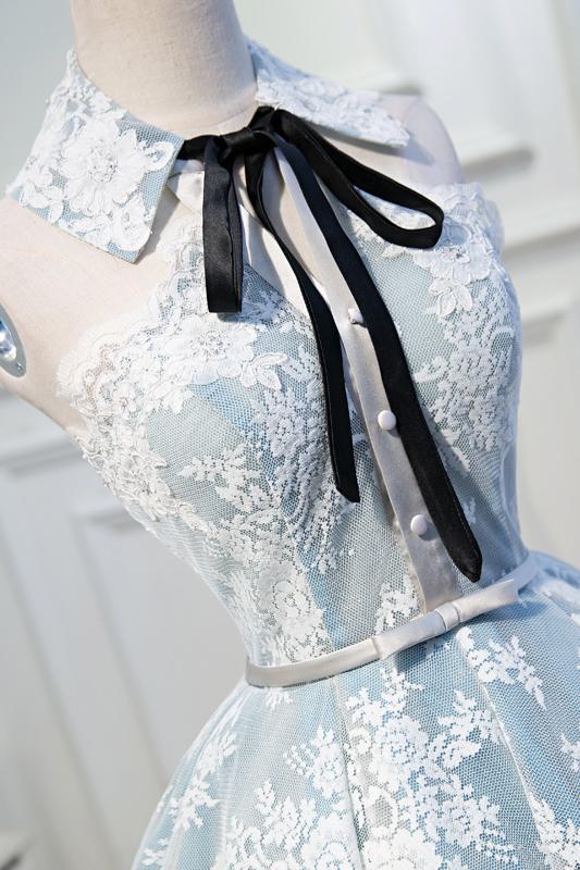 Light Sky Blue Halter Homecoming Dress with Lace Appliques, Cute Short cherishgirls Light Sky Blue Halter Homecoming Dress with Lace Appliques, Cute Short cherishgirls