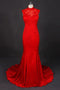 Red Sleeveless High Neck Sleeveless Satin Evening Dress Appliques Prom Dresses UQ2332