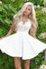 White Cap Sleeves Mini Homecoming Dresses, Open Back Graduation Dress with Lace N1802