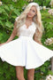 White Cap Sleeves Mini Homecoming Dresses, Open Back Graduation Dress with Lace UQ1802