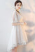 White Lace Short Party Dress High Low Tulle Homecoming Dress with Half Sleeves UQ1909