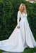 New Elegant Satin Wedding Dresses V Neck Long Sleeve Bridal Gowns Bridal Dresses N1829