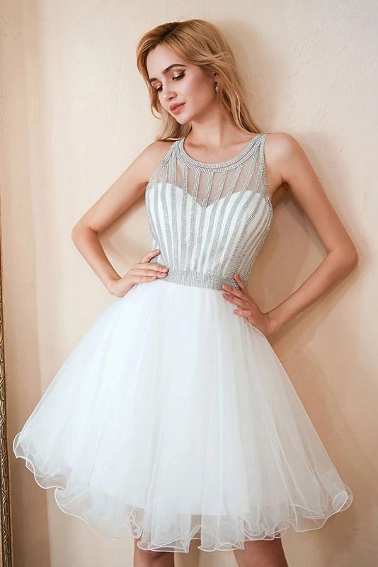 White Sleeveless Puffy Tulle Homecoming Dresses, Cheap A Line Short Pr cherishgirls White Sleeveless Puffy Tulle Homecoming Dresses, Cheap A Line Short Pr cherishgirls