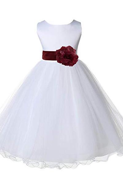 White Sleeveless Puffy Long Flower Girl Dresses, Cute Flower Girl Dres –  cherishgirls