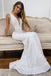 Glitter White Deep V Neck Mermaid Prom Evening Gown, Sequined Long Party Dress  CHP0096