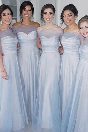 Light Blue Cheap Bridesmaid Dresses, New Style Tulle Long Wedding Party Dress chb0018