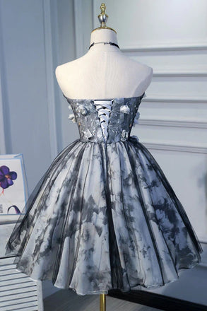 A-Line Sweeetheart Short Homecoming Dress With 3D Flowers, Puffy Short Prom Gown chh0129