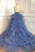 Gorgeous A Line Blue V-neck Sleeveless Prom Dresses,Long Formal Gown With Layers CHP0093