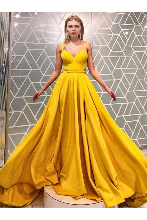 Simple A Line Spaghetti Straps Yellow Prom Dresses, Cheap Long Formal cherishgirls Simple A Line Spaghetti Straps Yellow Prom Dresses, Cheap Long Formal cherishgirls