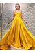 Simple A Line Spaghetti Straps Yellow Prom Dresses, Cheap Long Formal Dress UQ2470