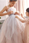 Blush Pink Spaghetti Straps Layers Flower Girl Dress with Train, Cute Flower Girl Dress UF081
